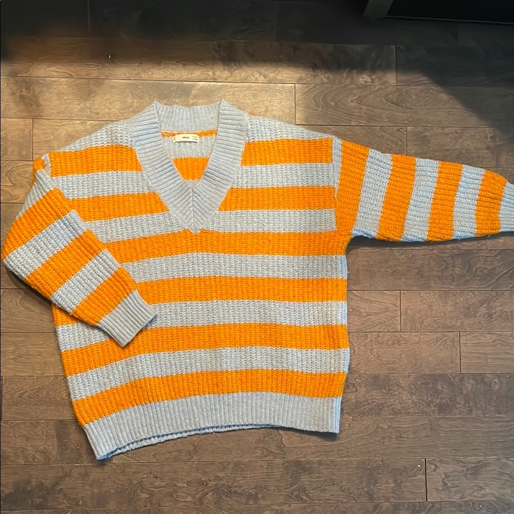 Cozy Striped Sweater in Orange and Gray